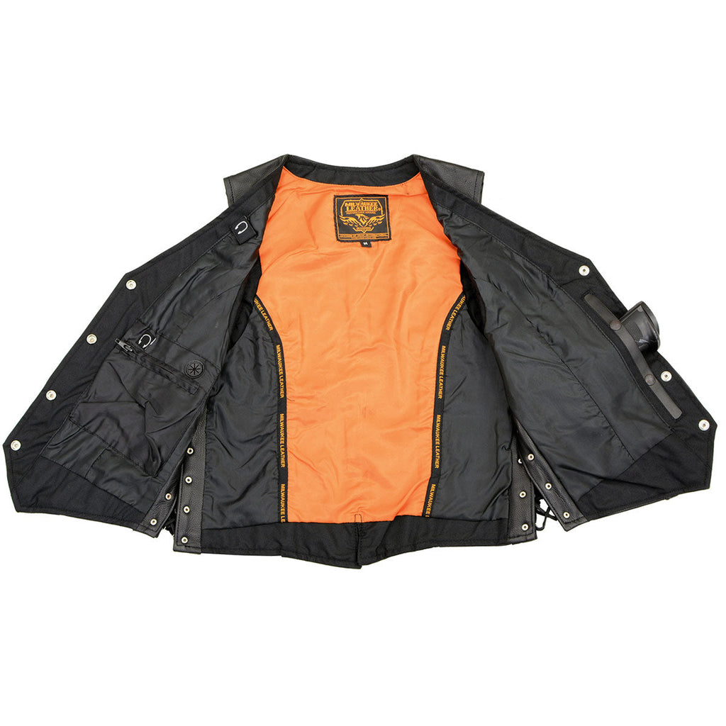Milwaukee Leather ML2042 Women's Black Braided Premium Leather Motorcycle Rider Vest w/ Side Laces