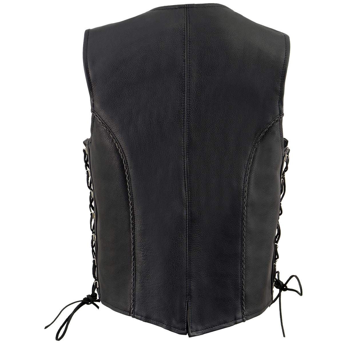 Milwaukee Leather ML2042 Women's Black Thin Braid Naked Leather Side Lace Motorcycle Rider Vest- Front Snap Closure