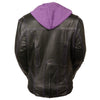 Milwaukee Leather ML2067 Women's 3/4 Black and Purple Leather Hoodie Jacket with Reflective Tribal Design - Milwaukee Leather Womens Leather Jackets
