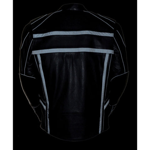 Milwaukee Leather ML2083 Men's Black Vented Reflective Leather Jacket with Gun Pockets - Milwaukee Leather Mens Leather Jackets
