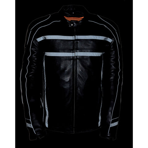 Milwaukee Leather ML2083 Men's Black Vented Reflective Leather Jacket with Gun Pockets - Milwaukee Leather Mens Leather Jackets