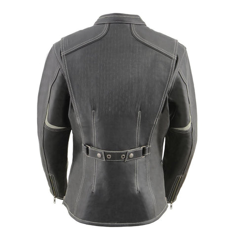 Milwaukee Leather MLL2502 Women's 'Laser Cut' Distressed Black and Grey Scuba Style Racer Jacket