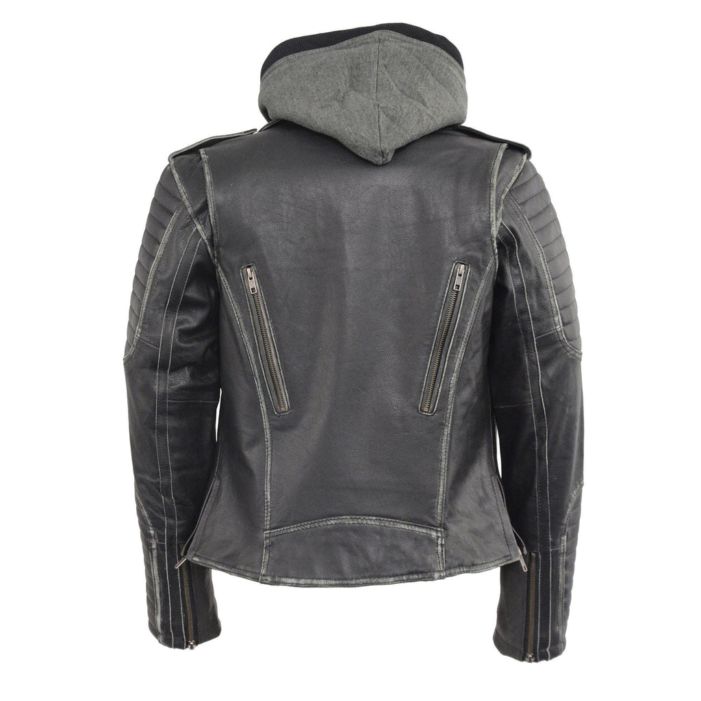 Milwaukee Leather MLL2516 Women's Black Leather Rub off Jacket with Hoodie Jacket - Milwaukee Leather Womens Jackets