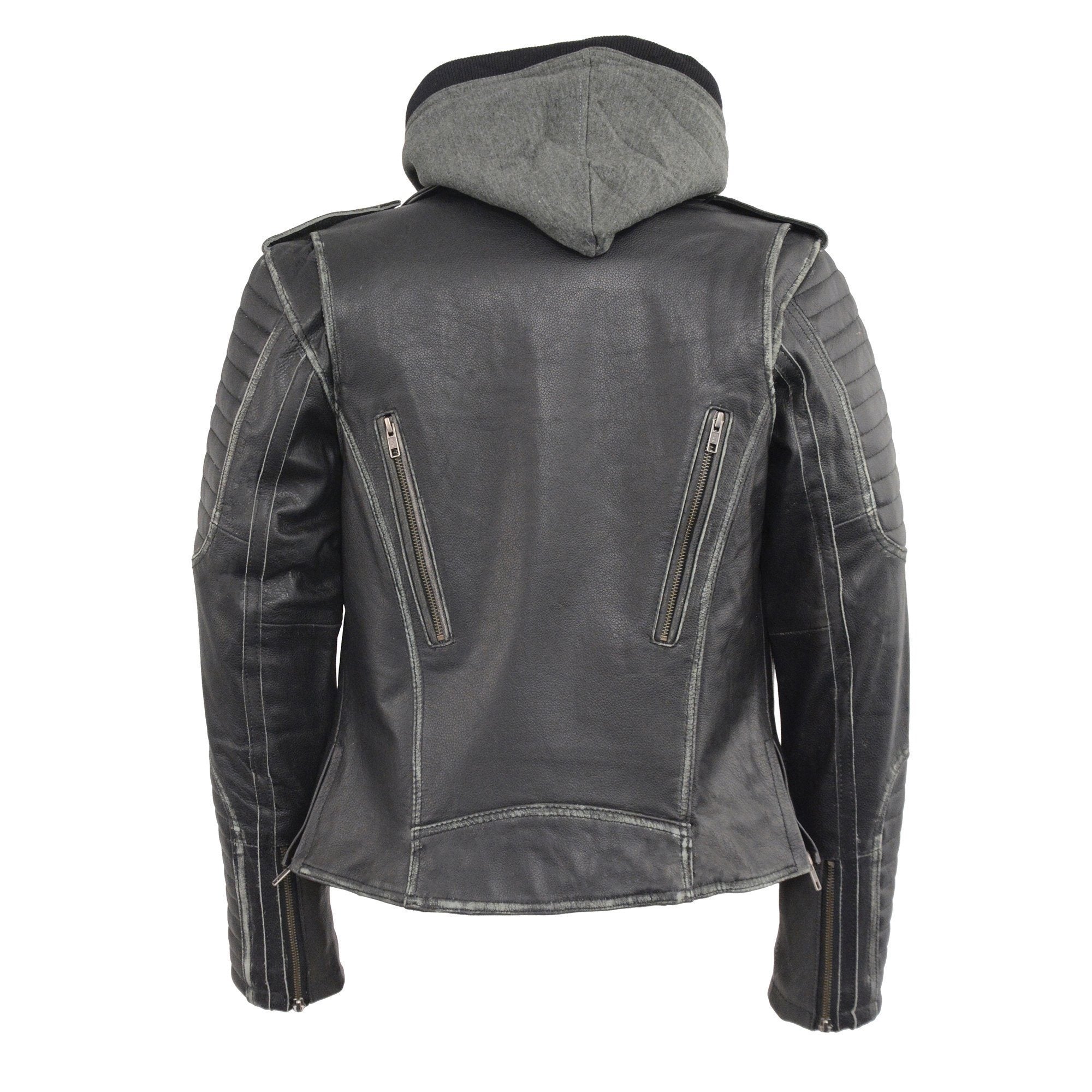 Milwaukee Leather MLL2516 Women's Black Leather Rub off Jacket with Hoodie Jacket - Milwaukee Leather Womens Jackets