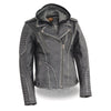 Milwaukee Leather MLL2516 Women's Black Leather Rub off Jacket with Hoodie Jacket - Milwaukee Leather Womens Jackets