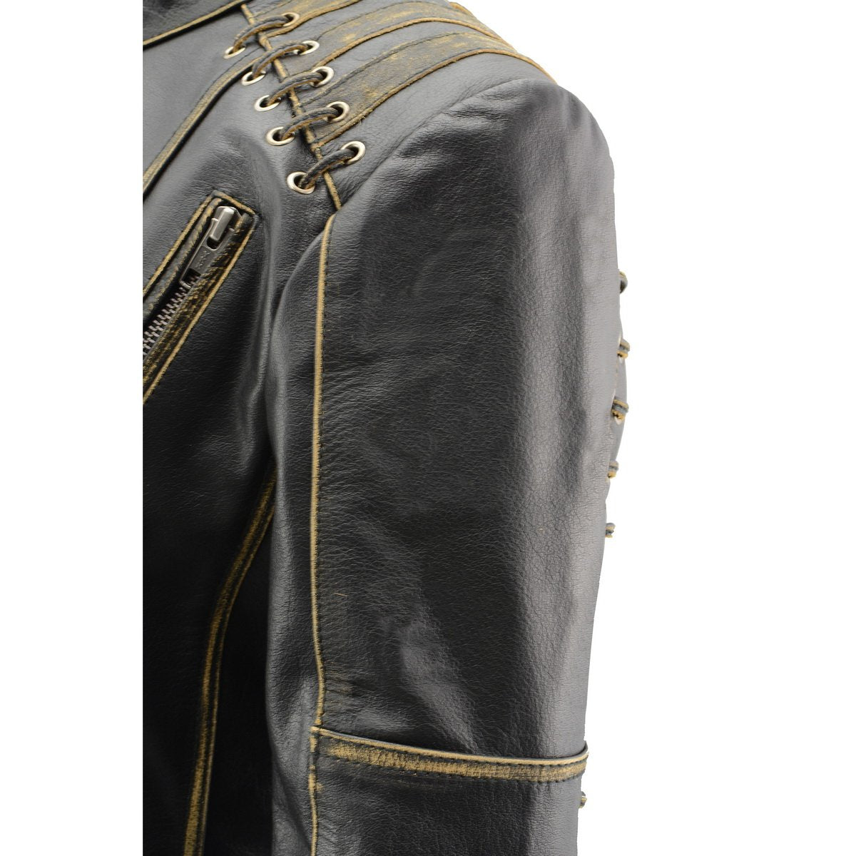 Milwaukee Leather MLL2527 Women's Laced Detail Distressed Brown Leather Jacket