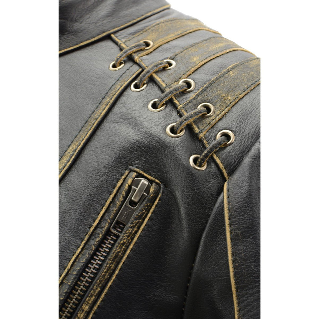 Milwaukee Leather MLL2527 Women's Laced Detail Distressed Brown Leather Jacket
