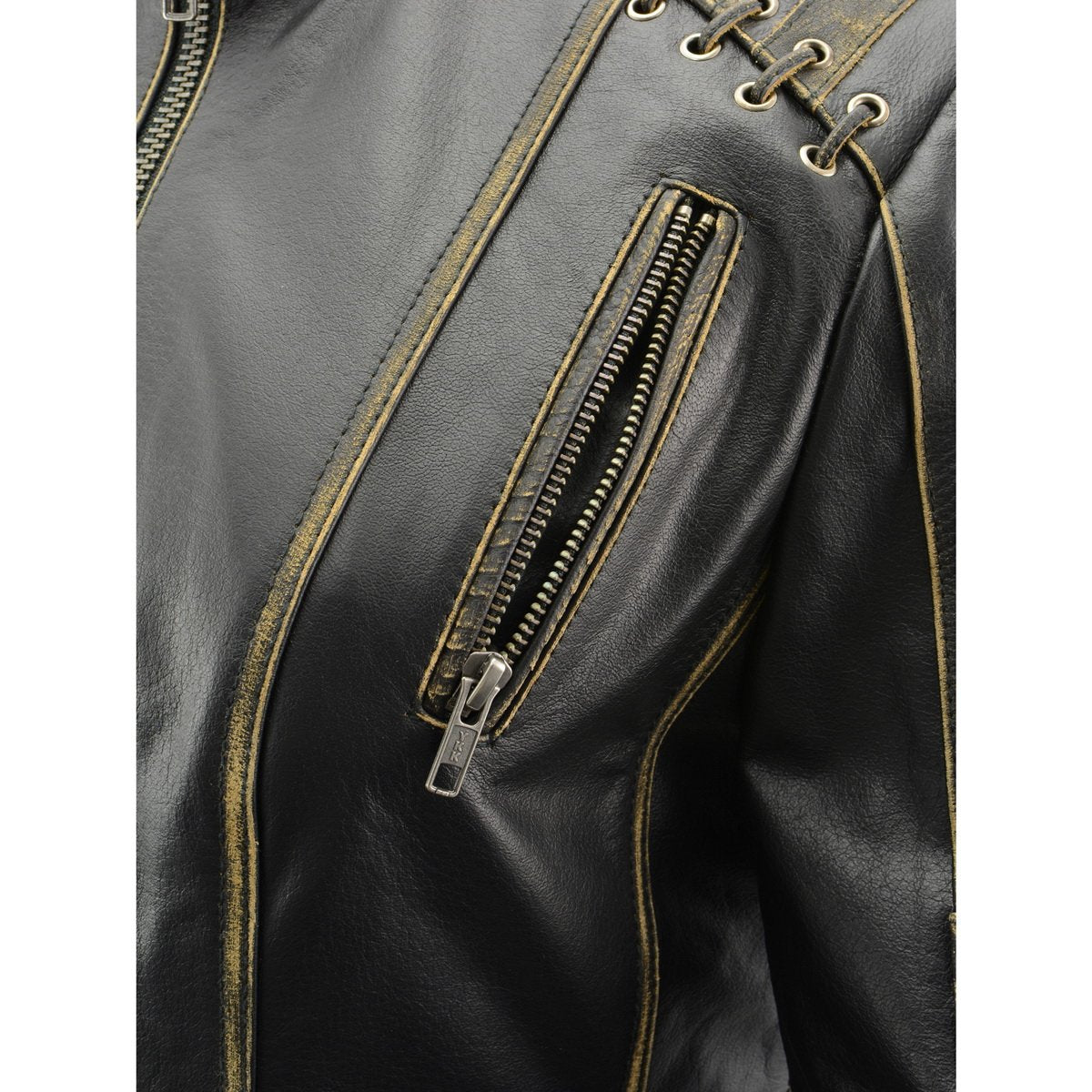 Milwaukee Leather MLL2527 Women's Laced Detail Distressed Brown Leather Jacket