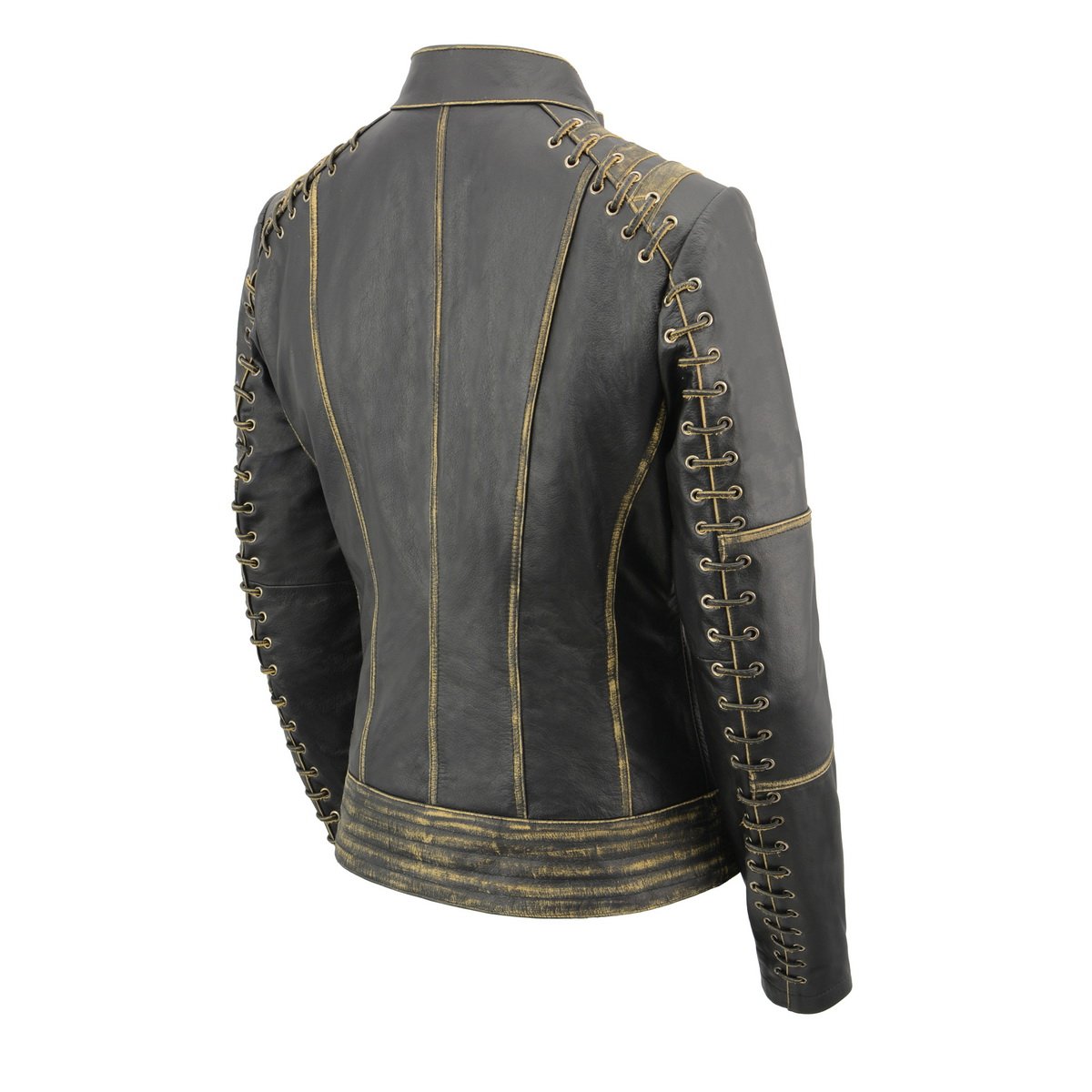 Milwaukee Leather MLL2527 Women's Laced Detail Distressed Brown Leather Jacket