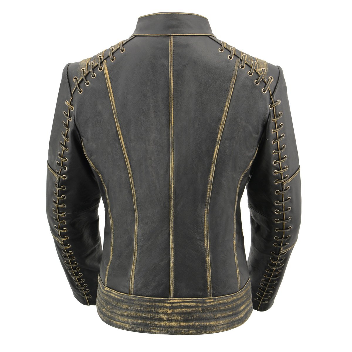 Milwaukee Leather MLL2527 Women's Laced Detail Distressed Brown Leather Jacket