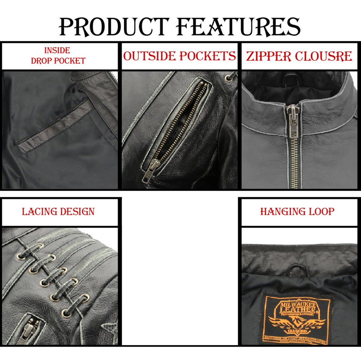 Milwaukee Leather MLL2527 Women's Laced Detail Distressed Brown Leather Jacket