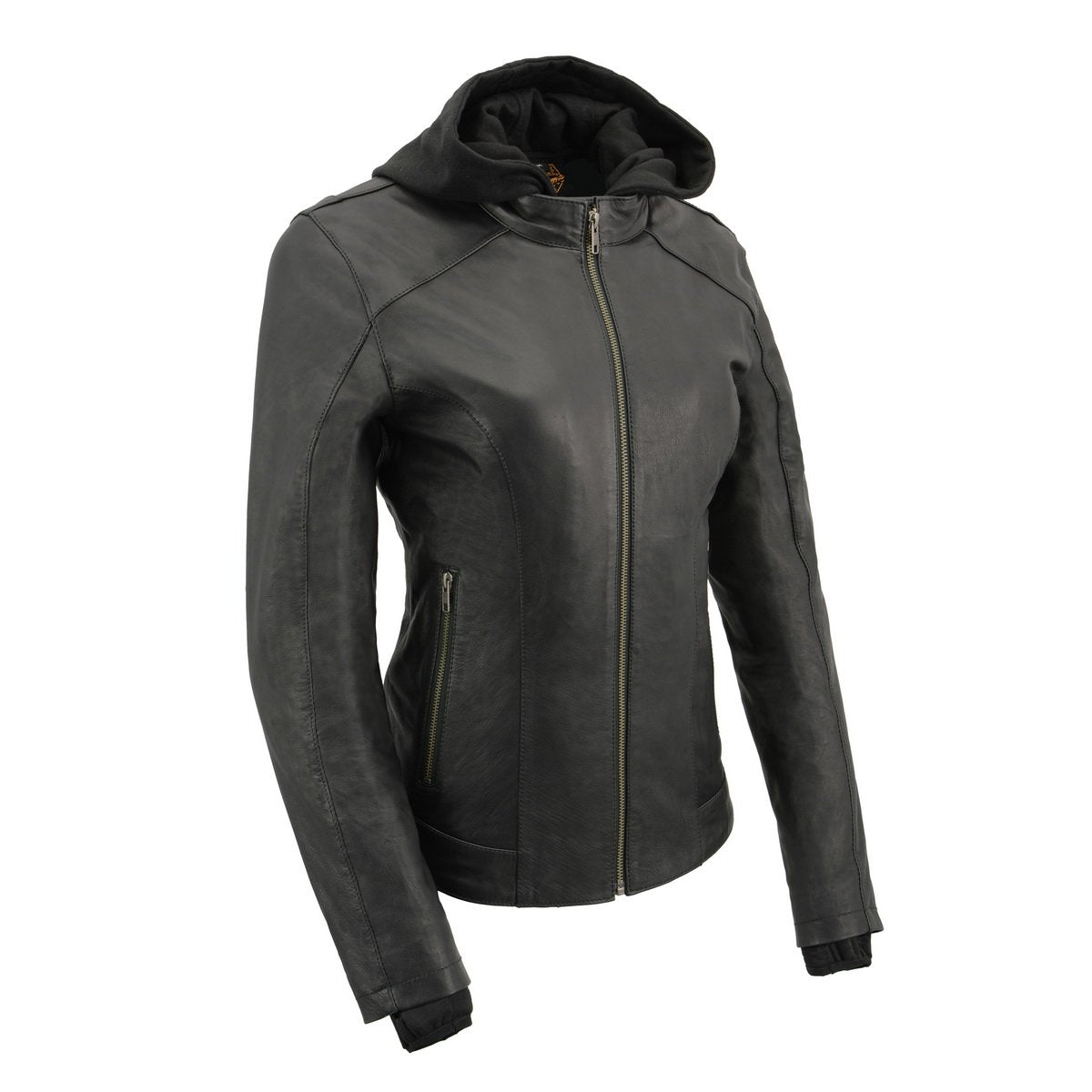 Milwaukee Leather MLL2545 Women's Lightweight Black Leather Jacket with Removable Hoodie