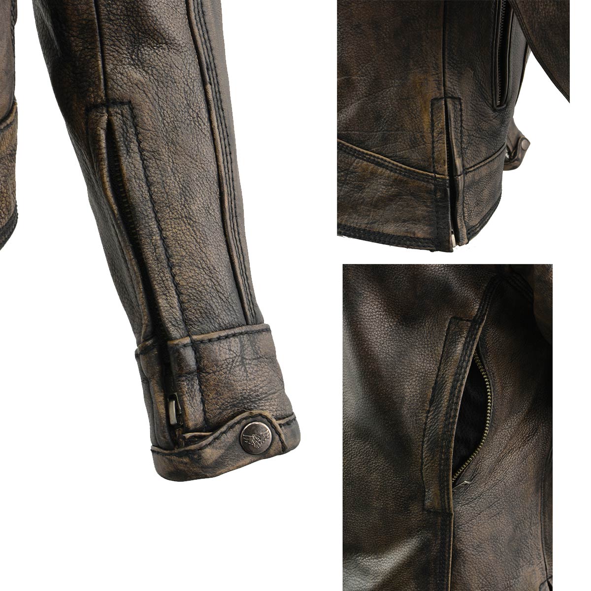 Milwaukee Leather MLL2550 Women's Scooter Distressed Brown Leather Vented Motorcycle Jacket