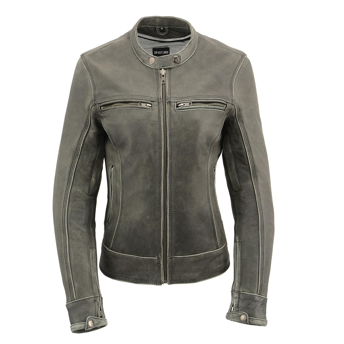Milwaukee Leather MLL2550 Women's ‘Scooter ‘Distressed Grey Leather Motorcycle Riding Vented Jacket