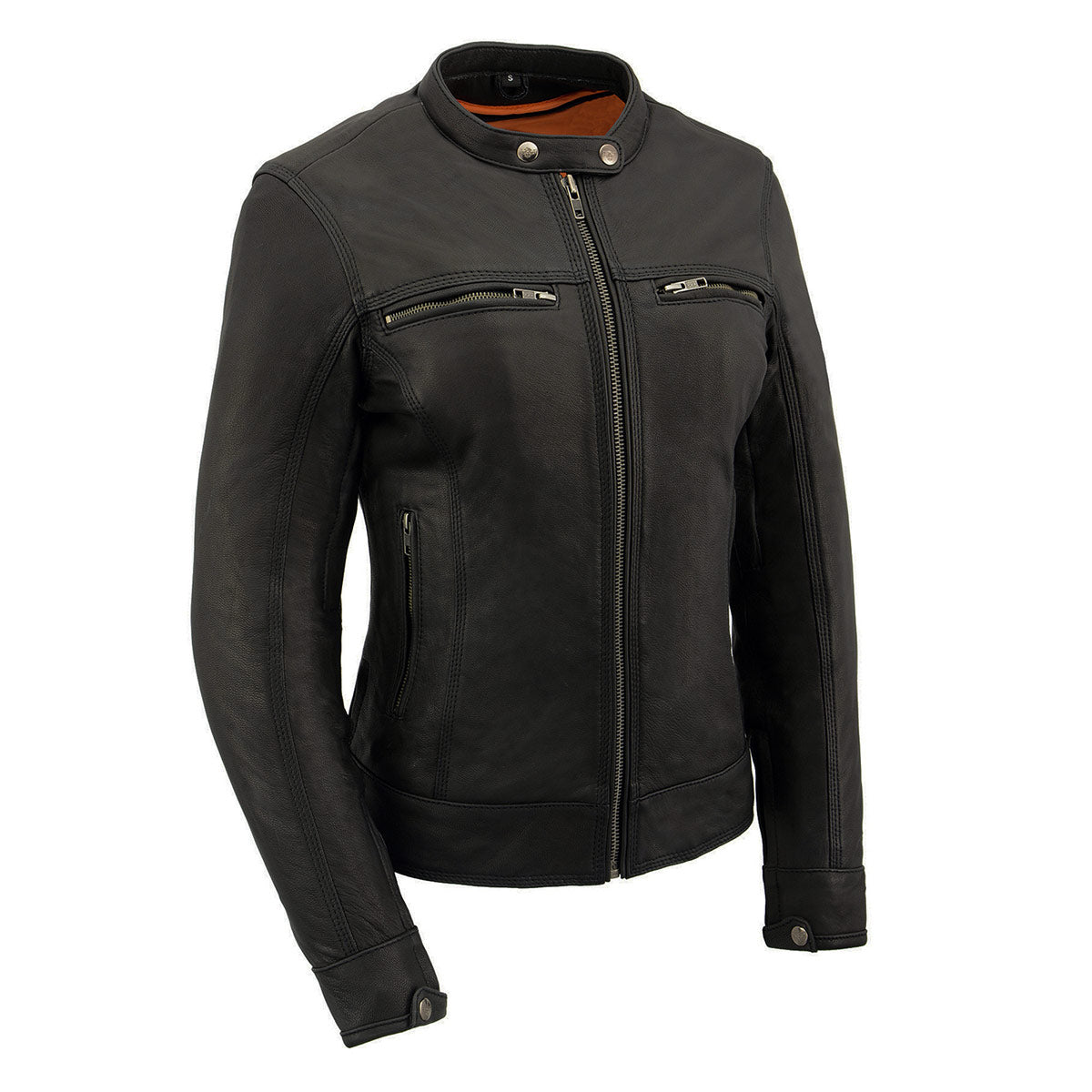 Milwaukee Leather MLL2551 Women's Scooter Black Leather Vented Lightweight Triple Stitch Motorcycle Jacket