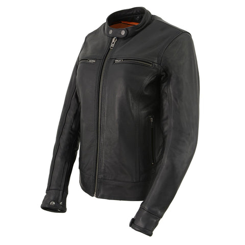 Milwaukee Leather MLL2552 Women's 'Cool-Tec' Black Scooter Leather Triple Stitch Jacket
