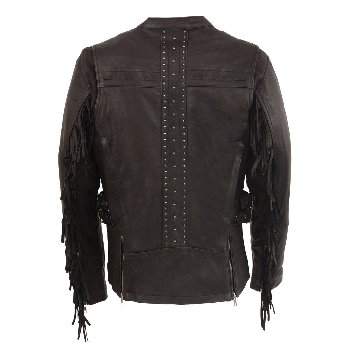 Milwaukee Leather MLL2565 Women's Lightweight Black Leather Racer Jacket with Fringe Detailing