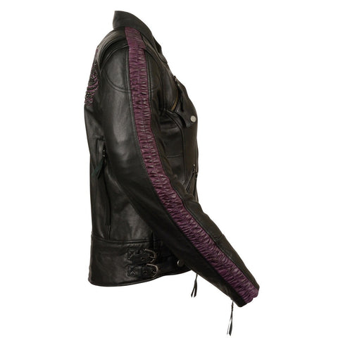 Milwaukee Leather MLL2570 Women's Phoenix Black and Purple Leather Jacket with Dual Gun Pockets - Milwaukee Leather Womens Leather Jackets