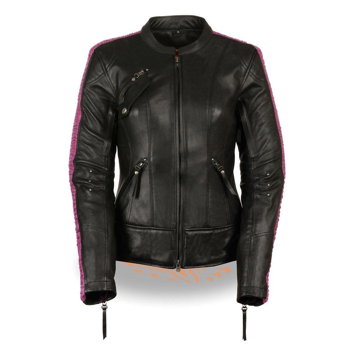 Milwaukee Leather MLL2570 Women's Phoenix Black Fuchsia Pink Leather Jacket with Dual Gun Pockets - Milwaukee Leather Womens Leather Jackets