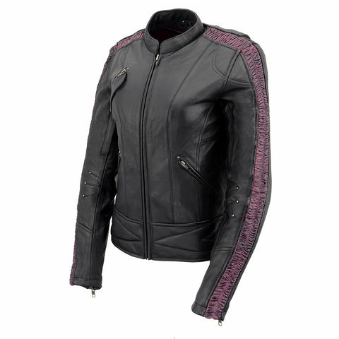 Milwaukee Leather MLL2570 Women's 'Phoenix Embroidered' Black and Purple Motorcycle Leather Jacket