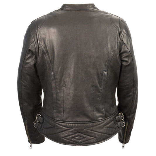 Milwaukee Leather MLL2571 Ladies Black Lightweight Leather Racer Jacket with Crinkled Arm Detailing - Milwaukee Leather Womens Jackets