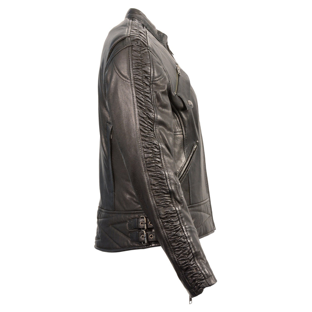 Milwaukee Leather MLL2571 Ladies Black Lightweight Leather Racer Jacket with Crinkled Arm Detailing - Milwaukee Leather Womens Jackets