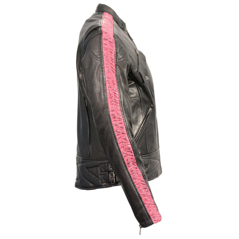 Milwaukee Leather MLL2571 Ladies Lightweight Black and Pink Leather Racer Jacket - Milwaukee Leather Womens Jackets