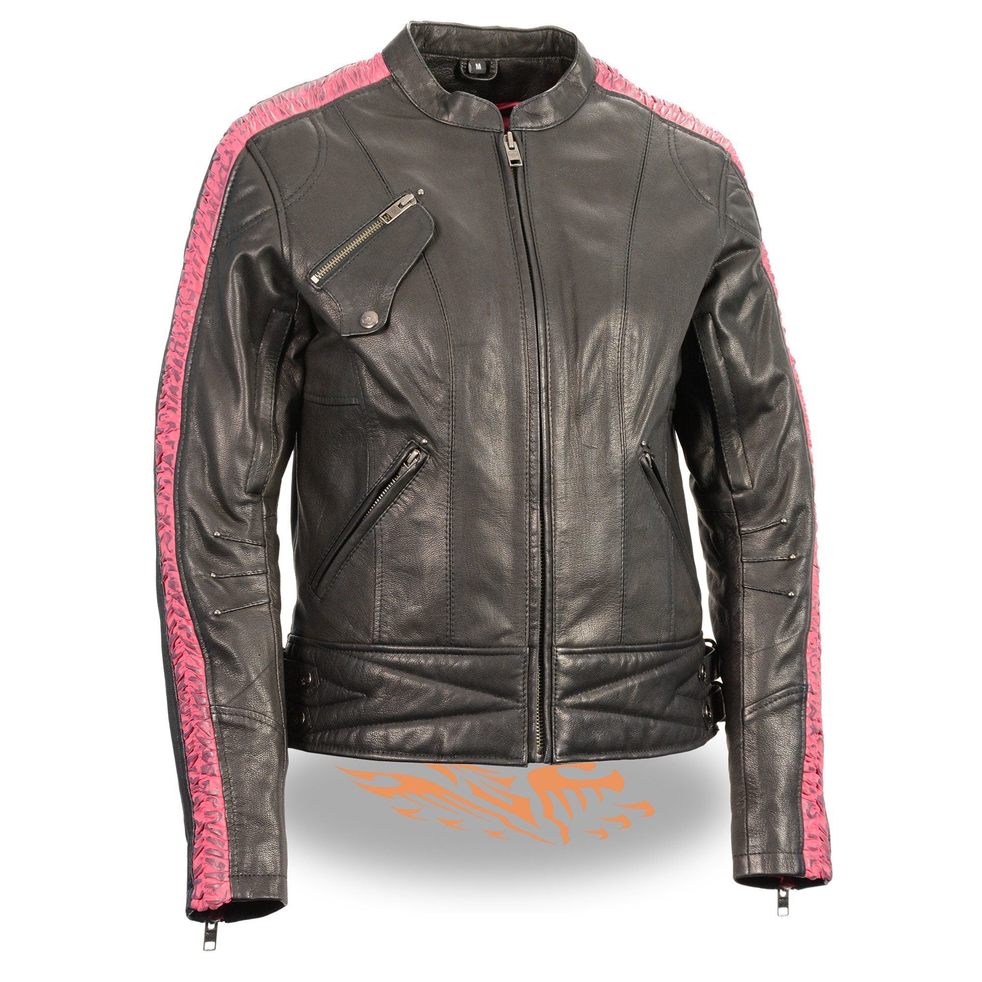 Milwaukee Leather MLL2571 Ladies Lightweight Black and Pink Leather Racer Jacket - Milwaukee Leather Womens Jackets