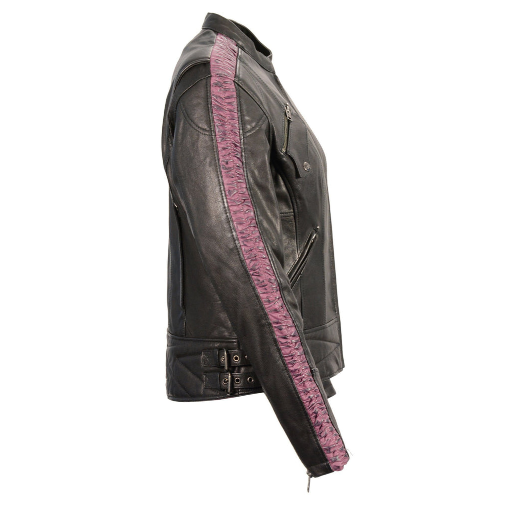 Milwaukee Leather MLL2571 Ladies Lightweight Black and Purple Leather Racer Jacket - Milwaukee Leather Womens Jackets