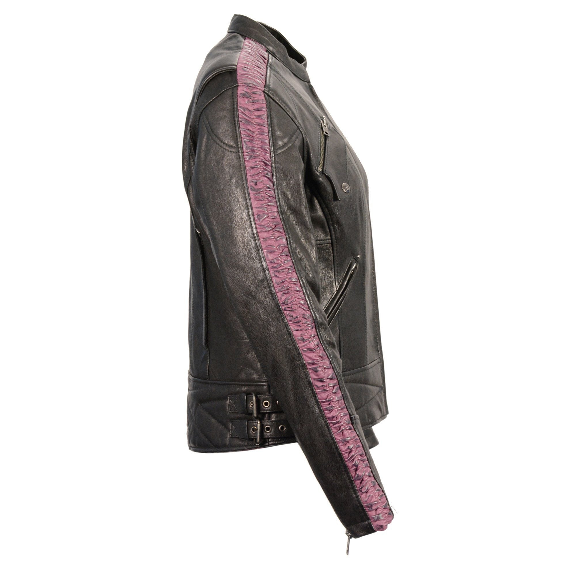 Milwaukee Leather MLL2571 Ladies Lightweight Black and Purple Leather Racer Jacket - Milwaukee Leather Womens Jackets