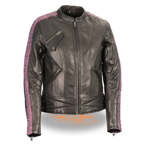 Milwaukee Leather MLL2571 Ladies Lightweight Black and Purple Leather Racer Jacket - Milwaukee Leather Womens Jackets