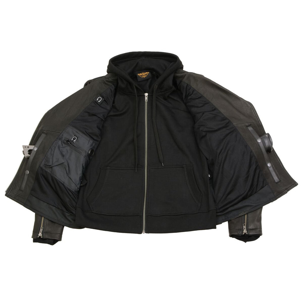 Milwaukee Leather MLL2575 Women’s Black Vented MC Jacket with Removable Hoodie - Milwaukee Leather Womens Jackets