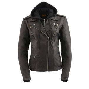 Milwaukee Leather MLL2575 Women’s Black Vented MC Jacket with Removable Hoodie - Milwaukee Leather Womens Jackets