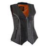 Milwaukee Leather MLL4502 Women's Black Leather Classic V-Neck Motorcycle Rider Vest with Rhinestone Bling Detail