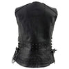 Milwaukee Leather MLL4504 Women's Black Leather Classic V-Neck Riveted Details Motorcycle Rider Vest with Side Lace