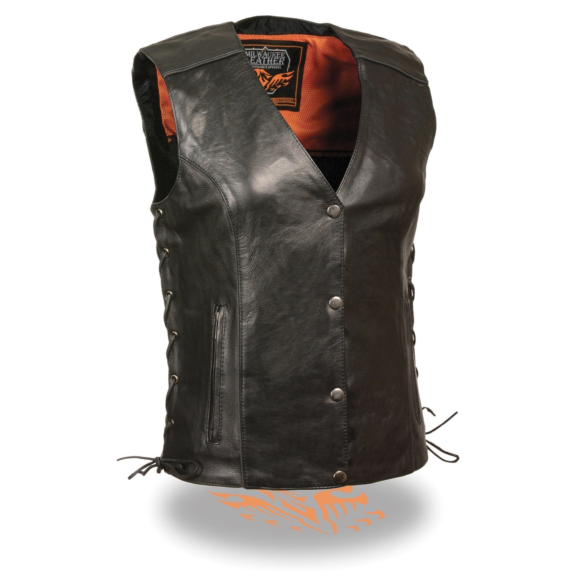Milwaukee Leather MLL4505 Ladies Black Leather Vest with Stud and Wings Detailing - Milwaukee Leather Womens Leather Vests