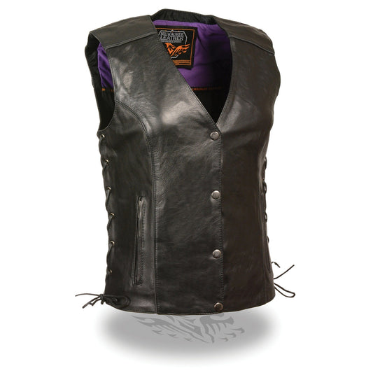 Milwaukee Leather MLL4505 Ladies Black and Purple Leather Vest with Stud and Wings Detailing - Milwaukee Leather Womens Leather Vests