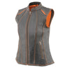 Milwaukee Leather MLL4507 Women's 'Laser Cut' Distressed Black and Orange Scuba Style Vest