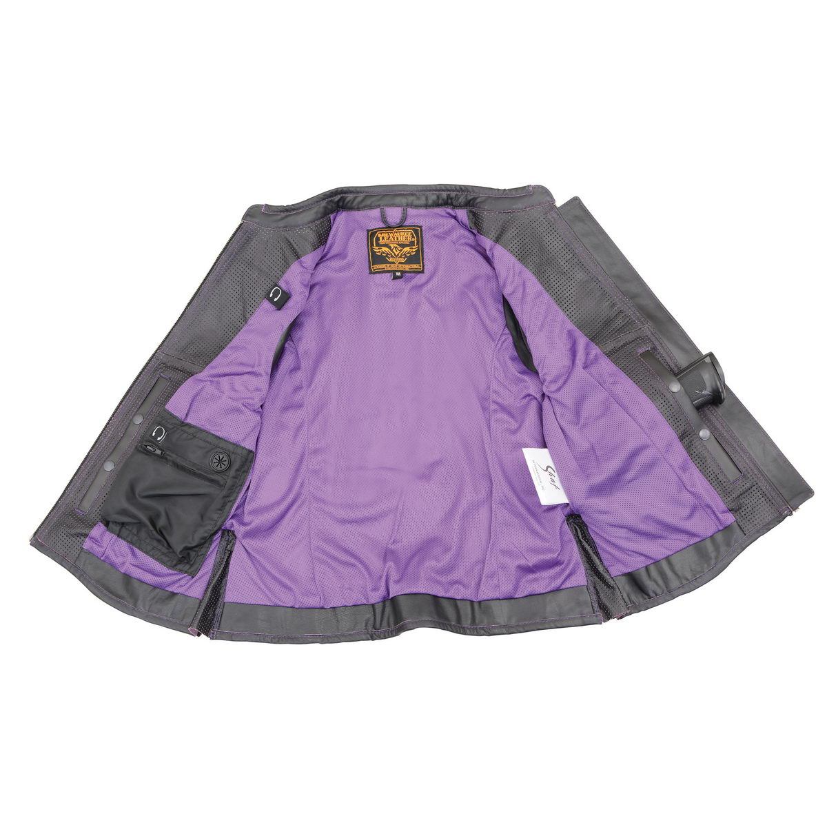 Milwaukee Leather MLL4507 Women's 'Laser Cut' Distressed Black and Purple Scuba Style Vest