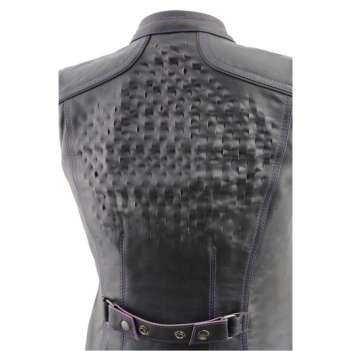 Milwaukee Leather MLL4507 Women's 'Laser Cut' Distressed Black and Purple Scuba Style Vest