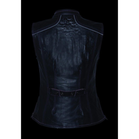Milwaukee Leather MLL4507 Women's 'Laser Cut' Distressed Black and Purple Scuba Style Vest