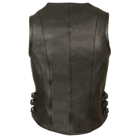 Milwaukee Leather MLL4510 Ladies Black Leather V-Neck Vest With Side Buckles - Milwaukee Leather Womens Leather Vests