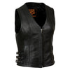 Milwaukee Leather MLL4510 Women's Black Naked Leather Side Buckle Motorcycle Rider Vest with Front Zip Closure