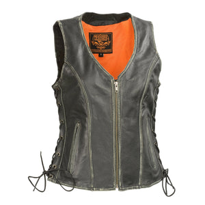 Milwaukee Leather MLL4517 Women's Black Leather Vest with Front Zipper Closure - Milwaukee Leather Womens Leather Vests
