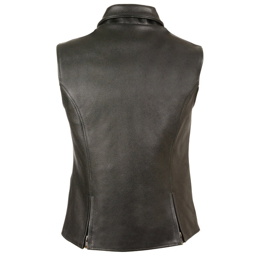 Milwaukee Leather MLL4520 Ladies Black Extra Long Leather Vest with Collar - Milwaukee Leather Womens Leather Vests