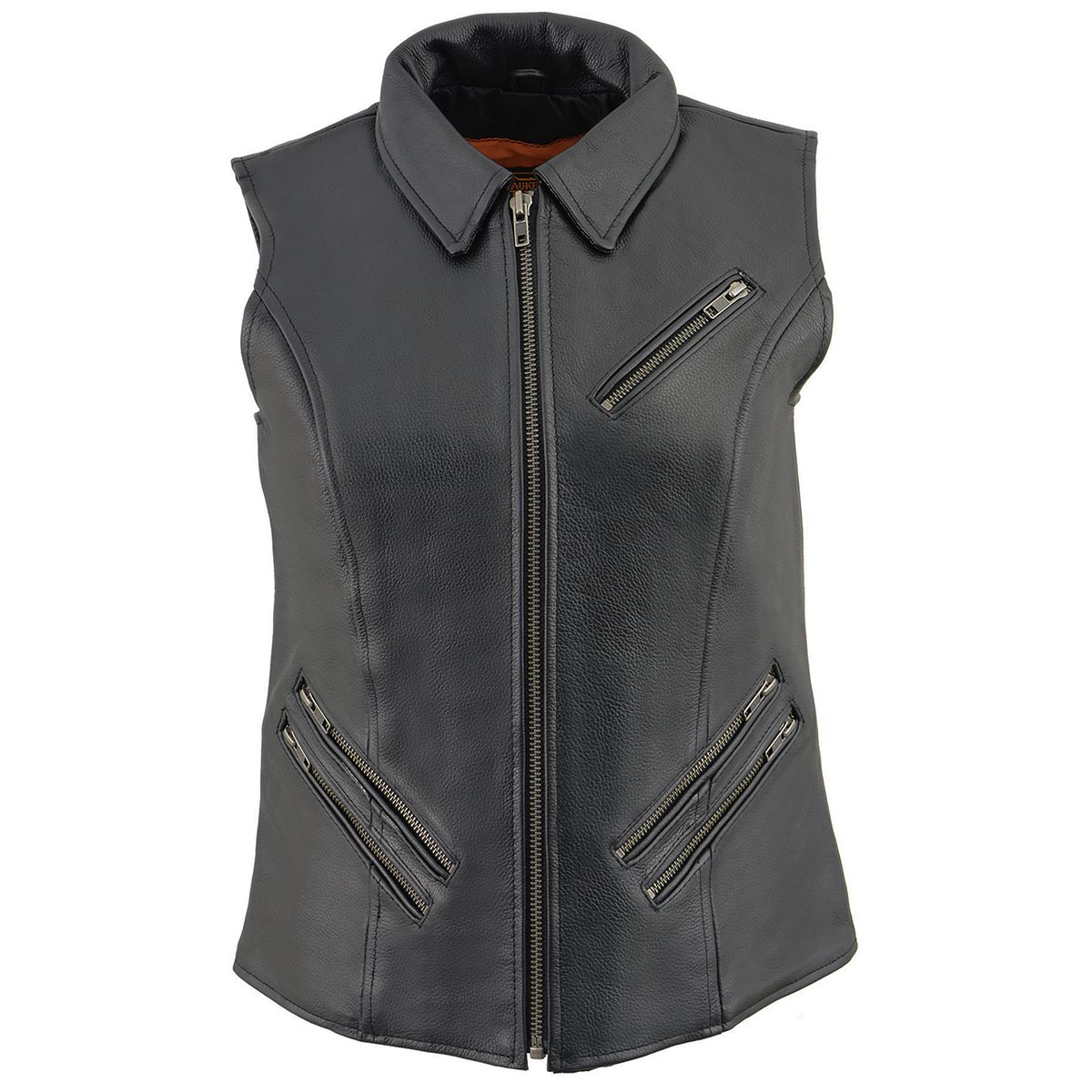 Milwaukee Leather MLL4520 Women’s Black Leather Shirt Style Collar Motorcycle Rider Vest with 4 Front Lower Pockets