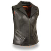 Milwaukee Leather MLL4521 Ladies Black Long Leather Vest with MC Lapel Collar - Milwaukee Leather Womens Leather Vests
