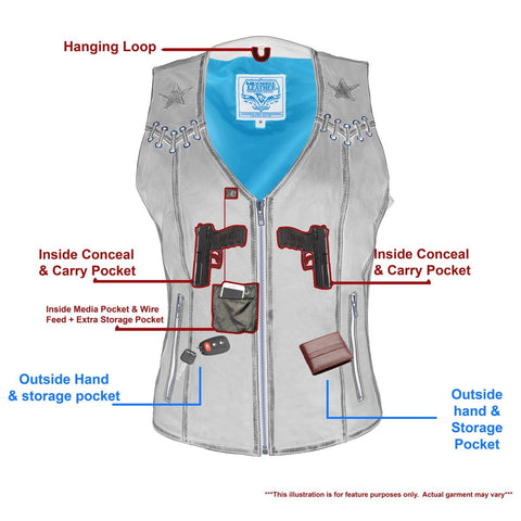 Milwaukee Leather MLL4527 Women's Stretch Side Panel Distress Brown Leather Motorcycle Rider Vest w/ Lacing Detail