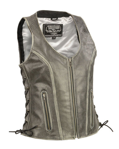 Milwaukee Leather MLL4531 Women's Distressed Grey Leather Vest with Side Laces - Milwaukee Leather Womens Leather Vests