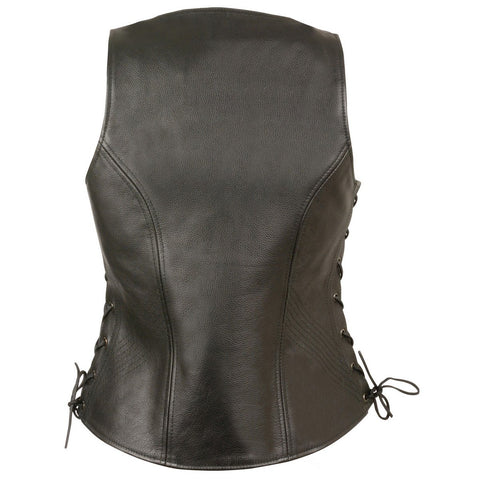 Milwaukee Leather MLL4531 Black Women's Open Neck Side Lace Front Zipper Leather Vest with Gun Pockets - Milwaukee Leather Womens Leather Vests